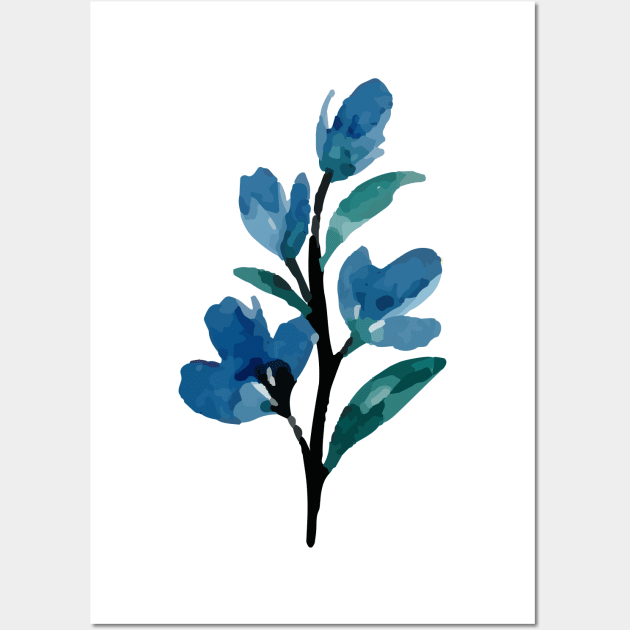 Blue Watercolor Wild Flower Wall Art by kakamona